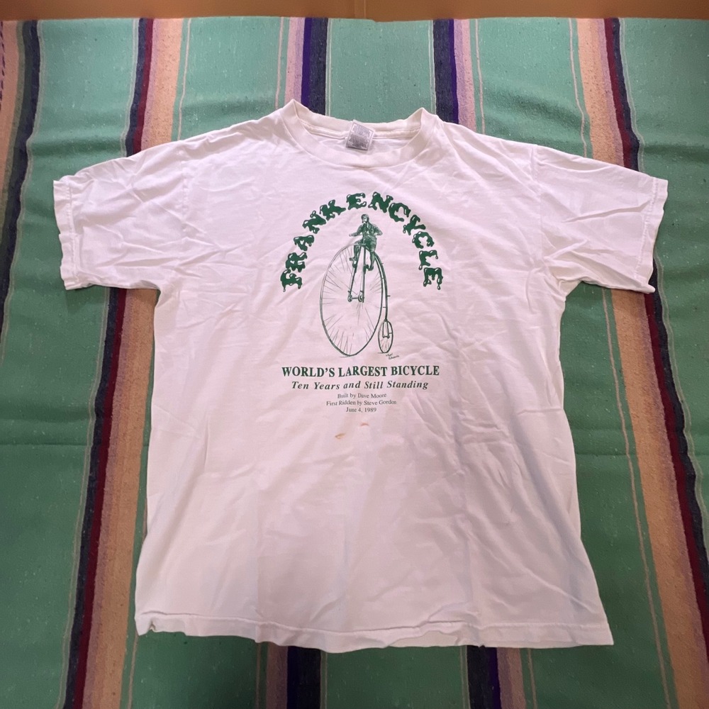 Vintage Frankencycle T-Shirt Mens Large White 1989 World's Largest Bicycle Tee
